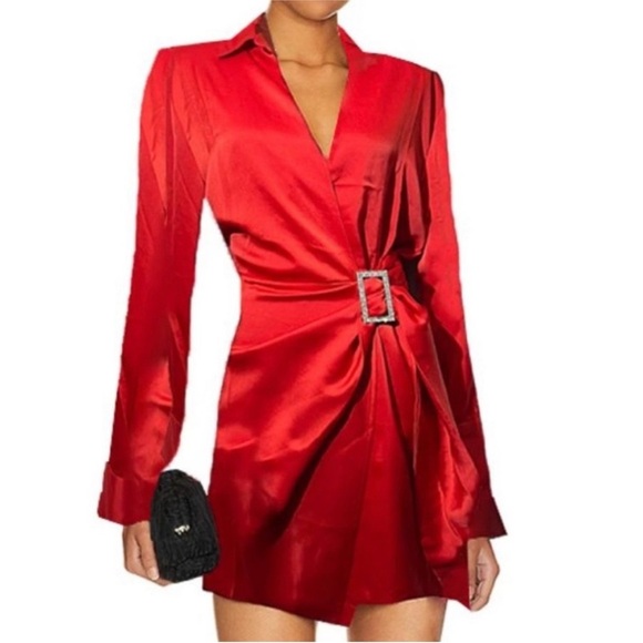House of Harlow 1960 Red Satin Long Sleeve mini cocktail Christmas holiday - Picture 1 of 15